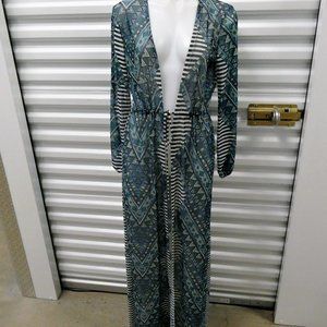 Green Multicolor Geometric Print Resort Duster
